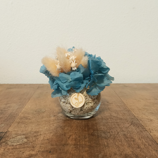 Bolla fiorita ortensia azzurra e avorio