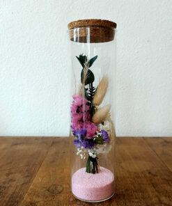 Cilindro fiorito rosa viola avorio granella rosa H18x4,5