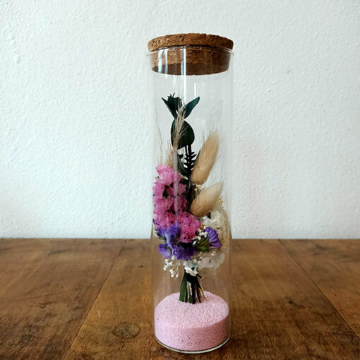 Cilindro fiorito rosa viola avorio granella rosa H18x4,5